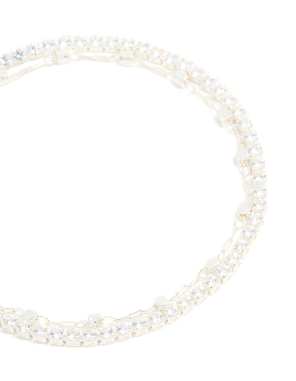 Silver Diamante Cup Chain & Link Chain Layered Bracelet