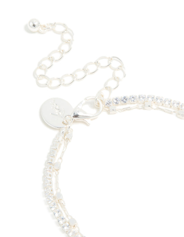 Silver Diamante Cup Chain & Link Chain Layered Bracelet