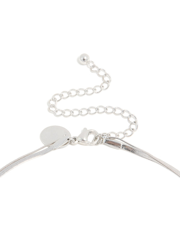 Showcasing waterproof stainless steel cubic zirconia and chain pendant layered necklace featuring crystal in silver clasp detail view