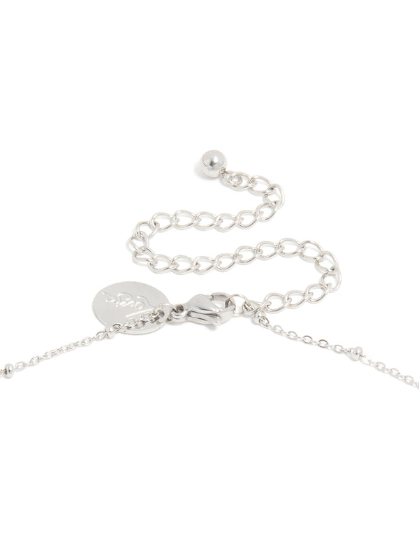 Highlighting waterproof stainless steel lady figure pendant necklace with angel balls in silver clasp detail view
