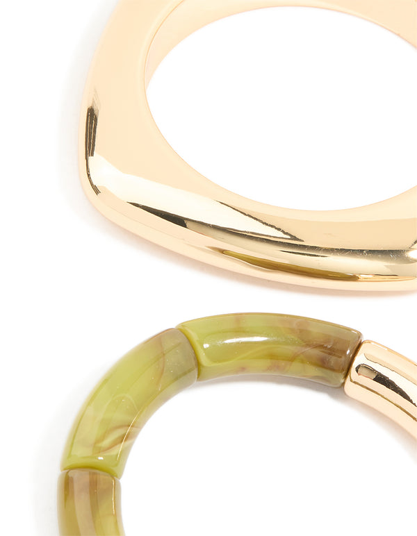 Gold & Green Resin Beaded Bracelets 3-Pack