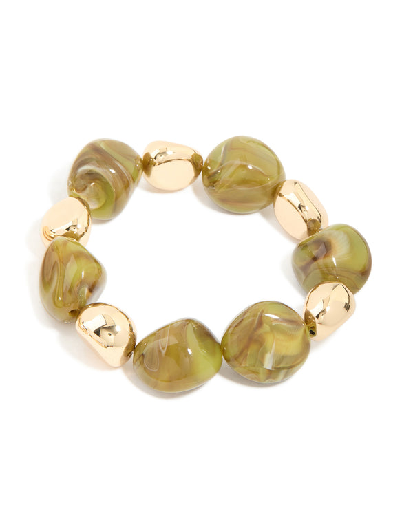 Gold & Green Resin Beaded Bracelets 3-Pack