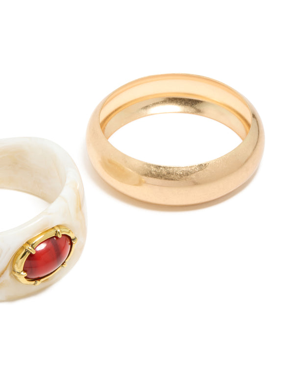 Worn Gold & White Resin With Red Stone Bangles 2-Pack
