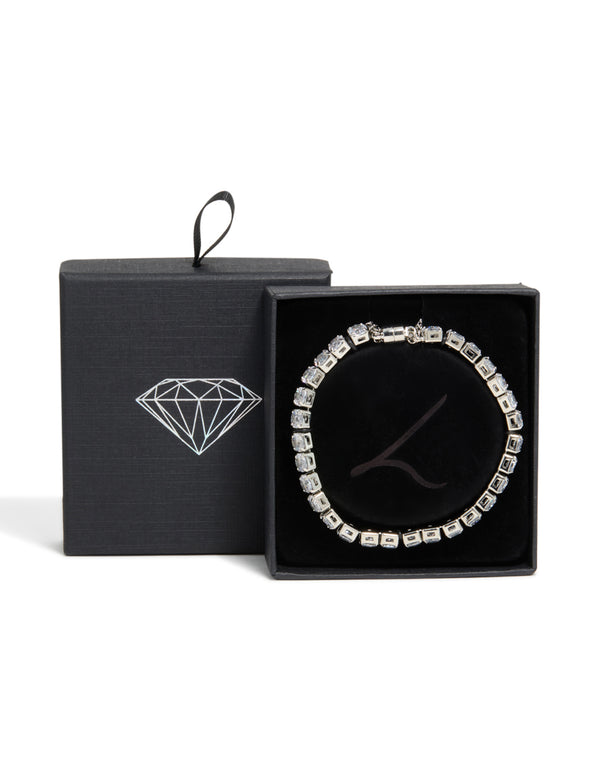 Silver Cubic Zirconia Square Magnetic Tennis Bracelet