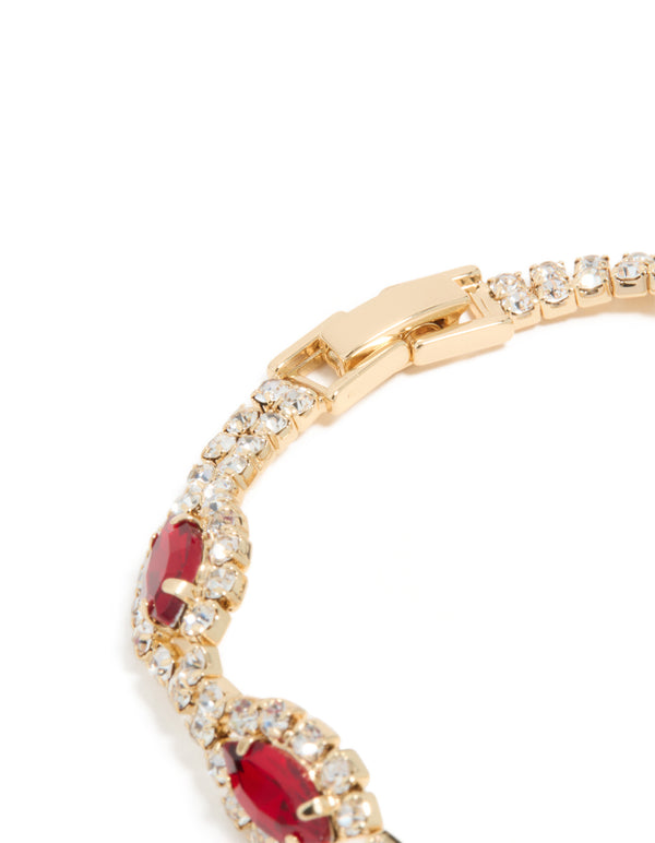 Gold Red Diamante Shiny Pears Bracelet