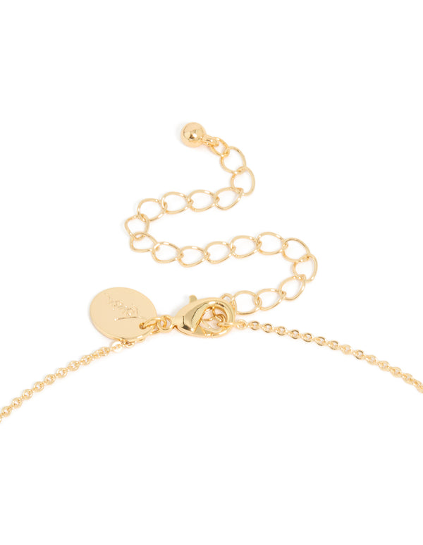 Chic gold plated brass cubic zirconia letter A tag necklace with initials pendant clasp detail view