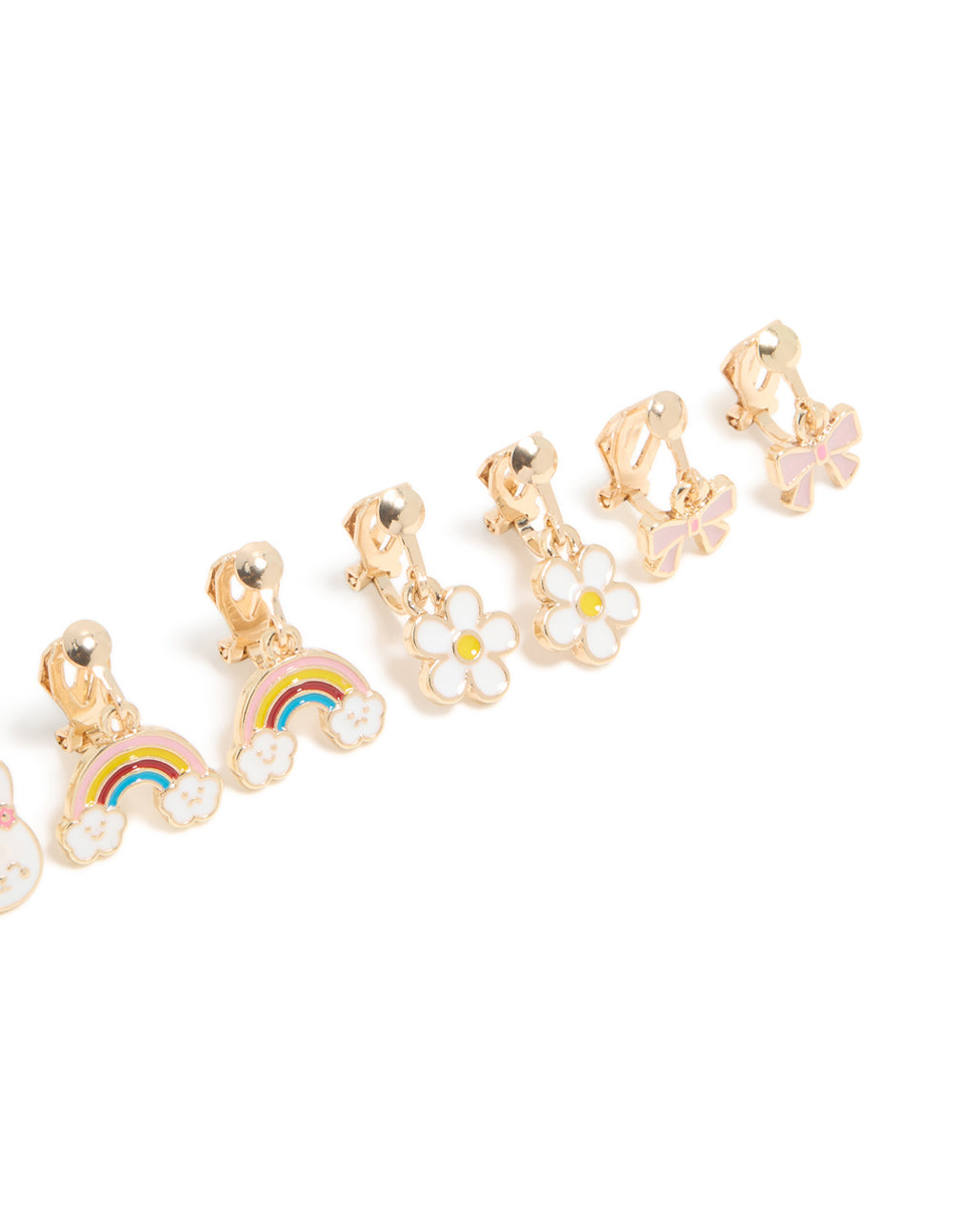 Kids Gold Easter Bunny & Flower Clip-On Earrings 5-Pack