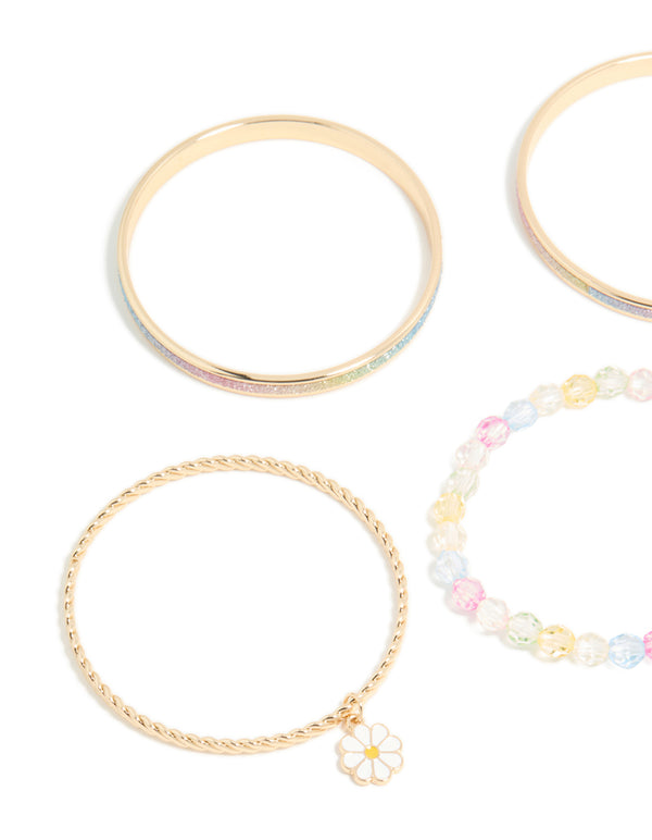 Kids Gold Easter Bunny Shaker & Daisy Bangles 5-Pack