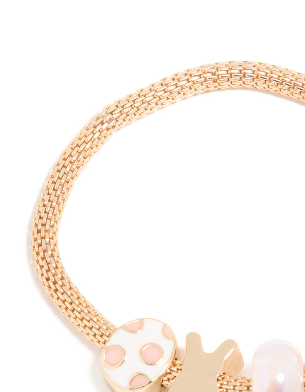 Kids Gold Flower Easter Bunny Charm Bracelet & Ring Set