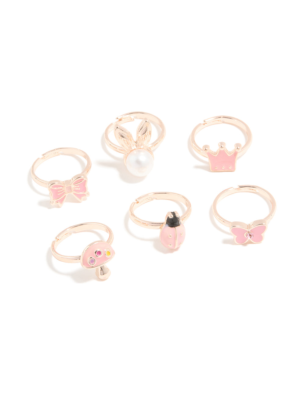 Kids Rose Gold Fairytale & Bunny Rings 6-Pack