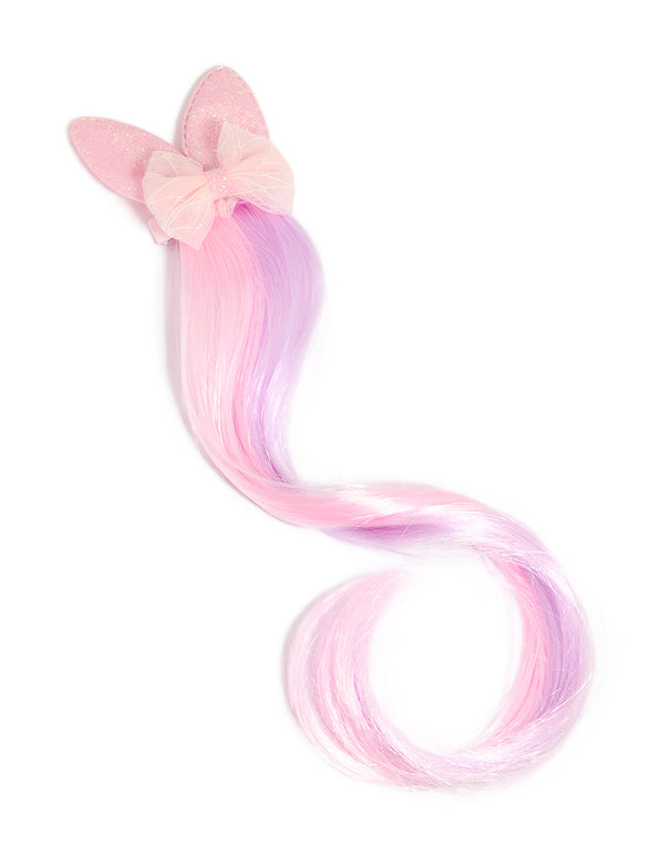 Kids Pastel Faux Hair & Bunny Bow Hair Clip