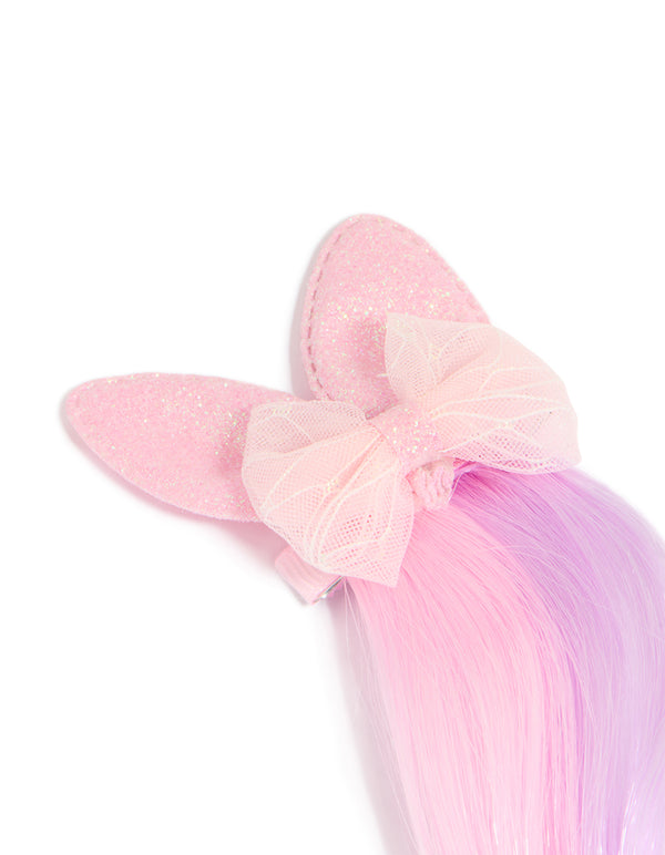 Kids Pastel Faux Hair & Bunny Bow Hair Clip
