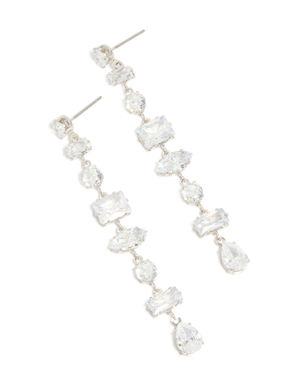 Silver Cubic Zirconia Mixed Drop Earrings