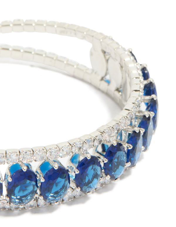 Silver Blue Cubic Zirconia Statement Oval Wrist Cuff
