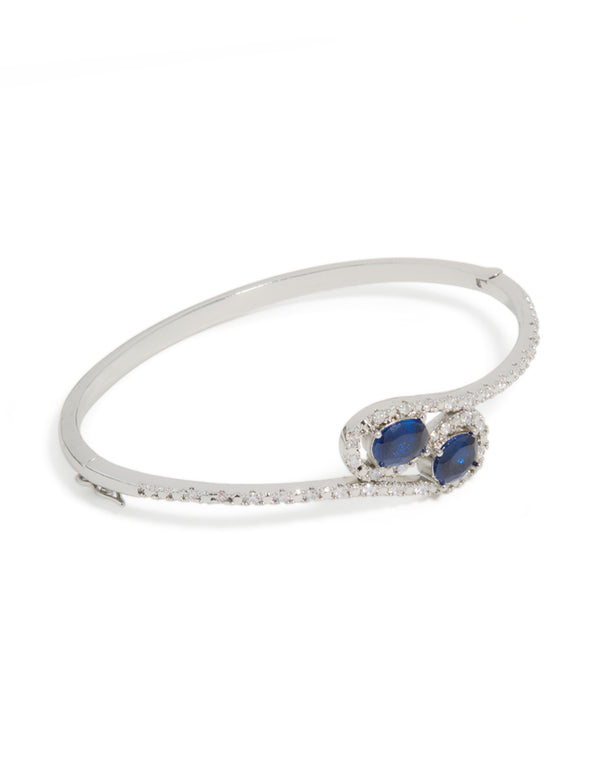Silver Sapphire Blue Cubic Zirconia Lovely Wrap Around Bangle