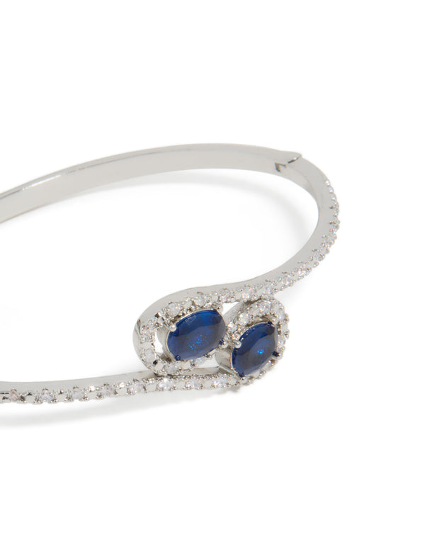 Silver Sapphire Blue Cubic Zirconia Lovely Wrap Around Bangle