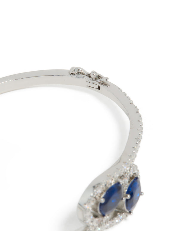 Silver Sapphire Blue Cubic Zirconia Lovely Wrap Around Bangle