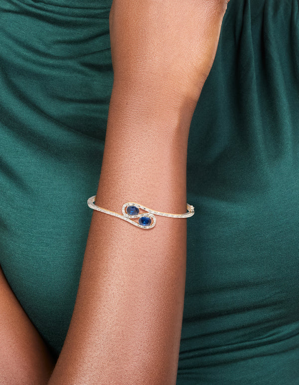 Silver Sapphire Blue Cubic Zirconia Lovely Wrap Around Bangle