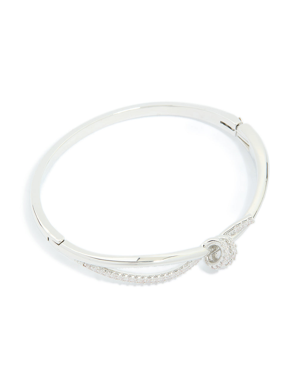 Silver Cubic Zirconia Knotted Hinged Bangle