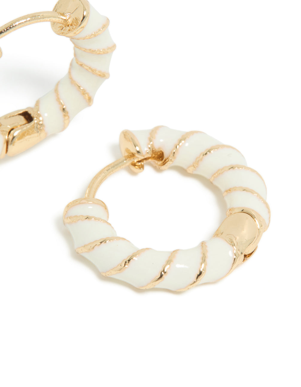 Gold White Enamel Small Twisted Hoop Earrings