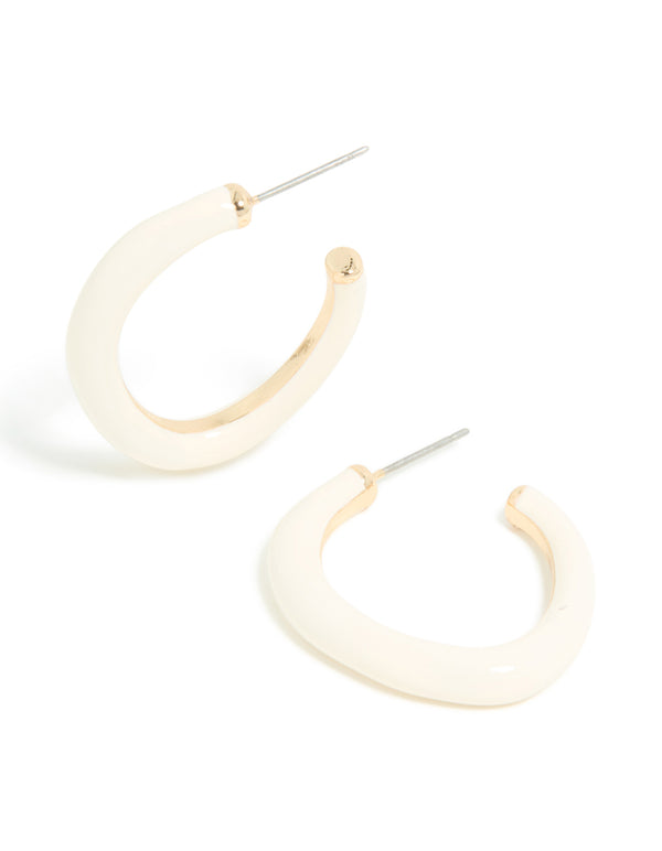 Gold White Enamel Irregular Hoop Earrings