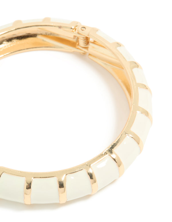 Gold Striped Cream Enamel Bangle