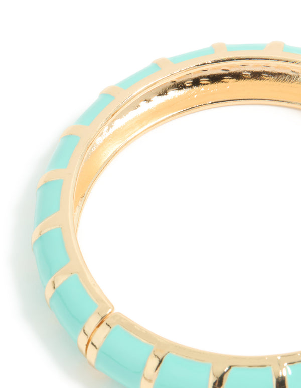 Gold Aqua Enamel Stripe Bangle