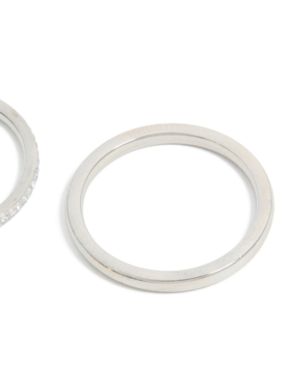Waterproof mixed-plated stainless steel thin stacking rings with cubic zirconia, available in a 3-pack featuring statement styling close up view