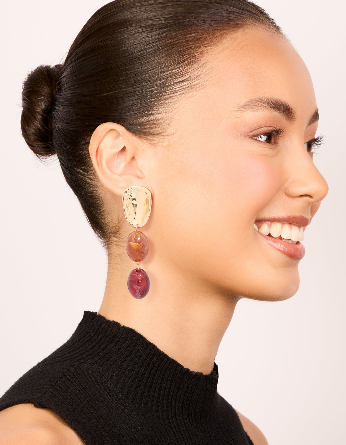 Gold Red Resin Beaded Drop Earrings
