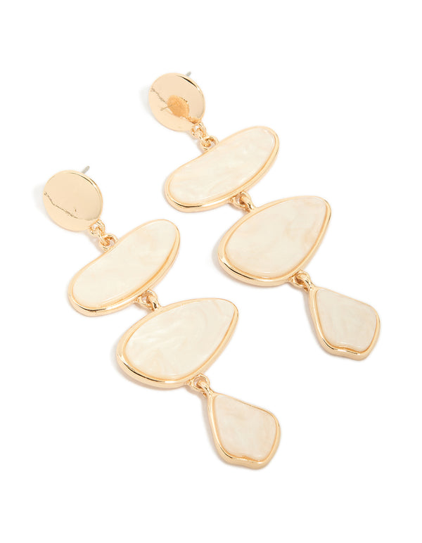 Gold Cream Irregular Link Drop Earrings