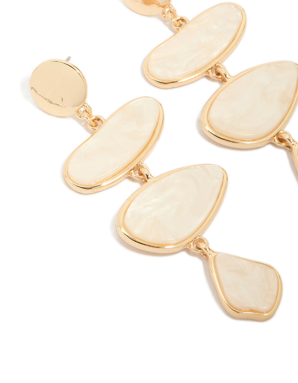 Gold Cream Irregular Link Drop Earrings