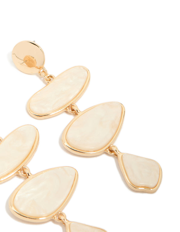 Gold Cream Irregular Link Drop Earrings