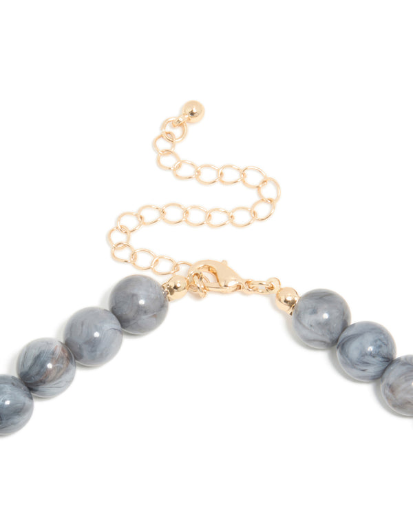 Gold Brown & Dark Blue Acrylic Beaded Layered Necklace
