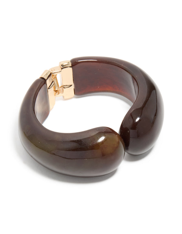 Gold & Brown Resin Open Front Bangle