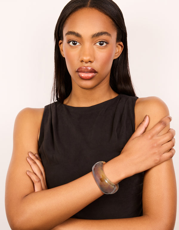Gold & Brown Resin Open Front Bangle