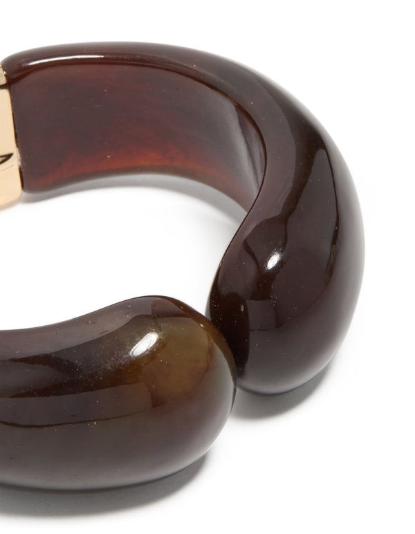 Gold & Brown Resin Open Front Bangle