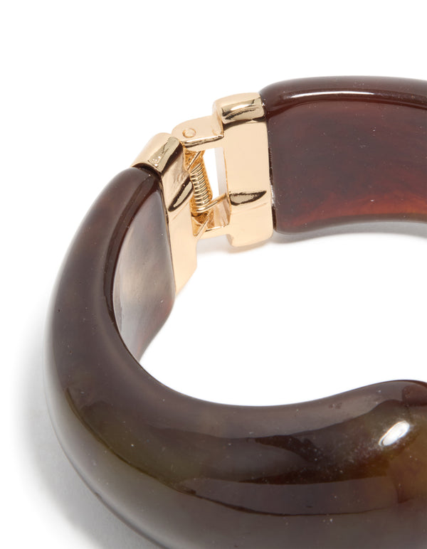 Gold & Brown Resin Open Front Bangle