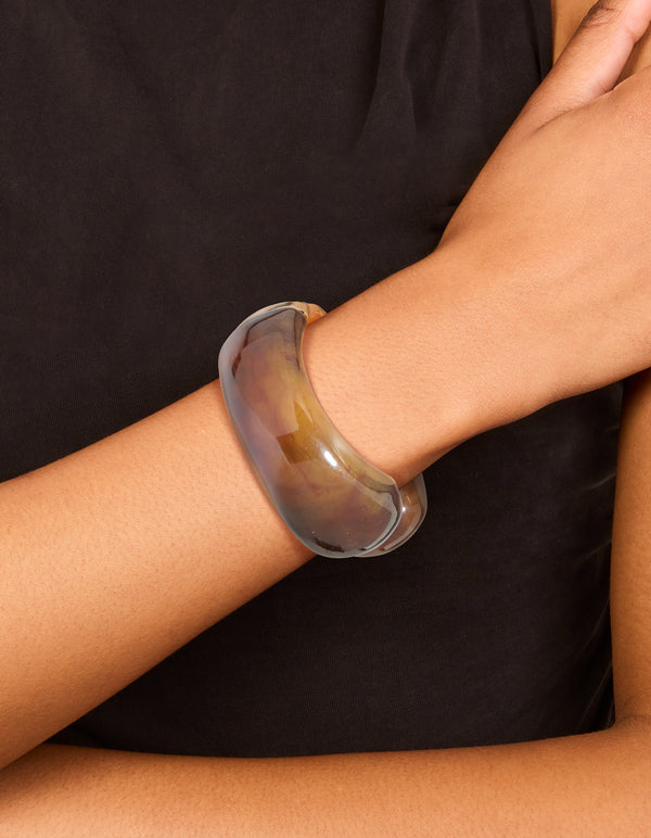 Gold & Brown Resin Open Front Bangle