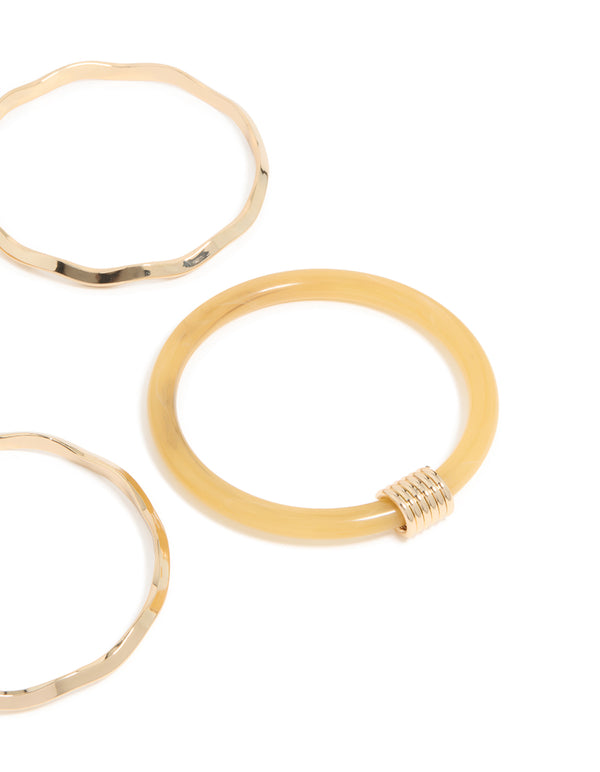 Neutral Acrylic & Gold Wavy Bangles 4-Pack