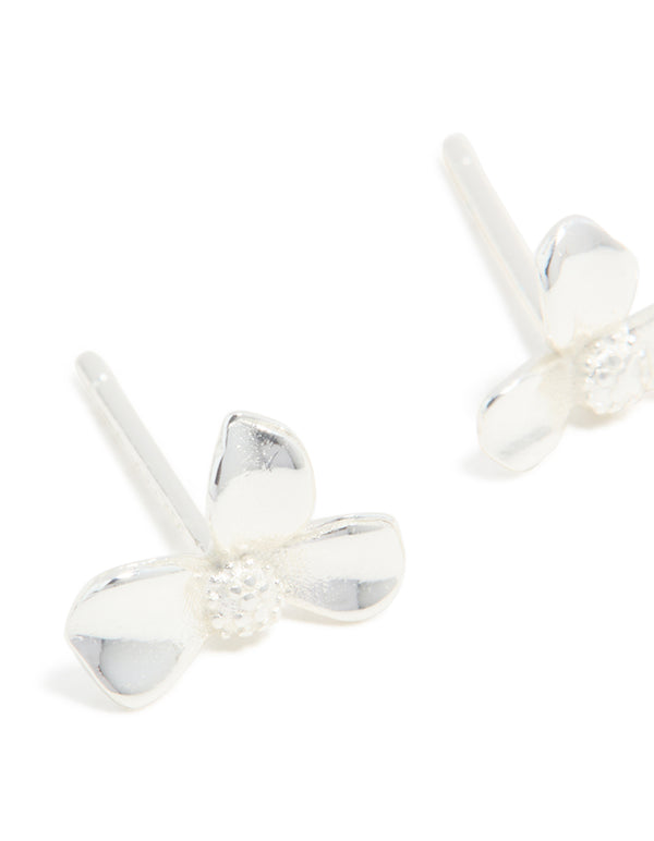Sterling Silver Flower Petal Stud Earrings