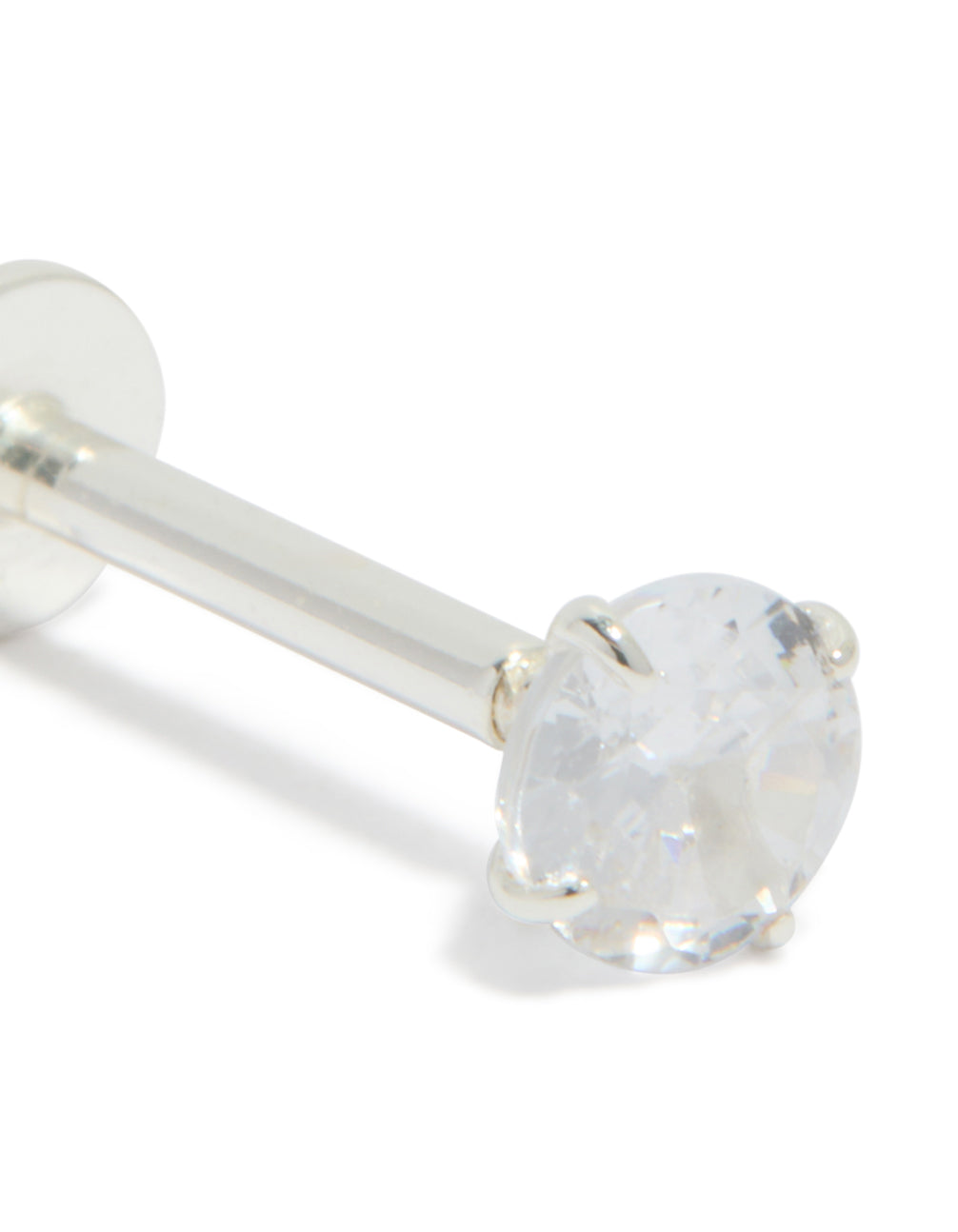 Crafted from sterling silver round cubic zirconia single flat back stud earrings with crystal close up view