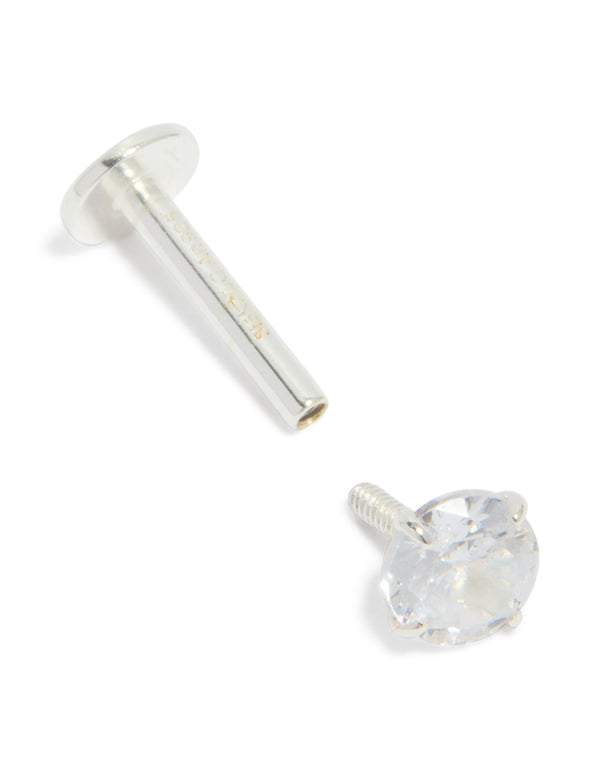 Crafted from sterling silver round cubic zirconia single flat back stud earrings with crystal close up view