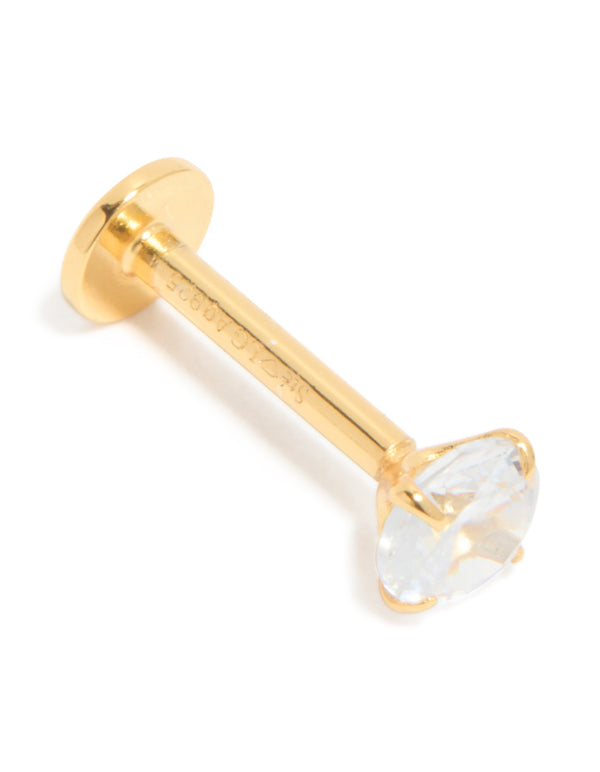Beautifully crafted gold plated sterling silver round cubic zirconia flat back single stud with crystal detail front view
