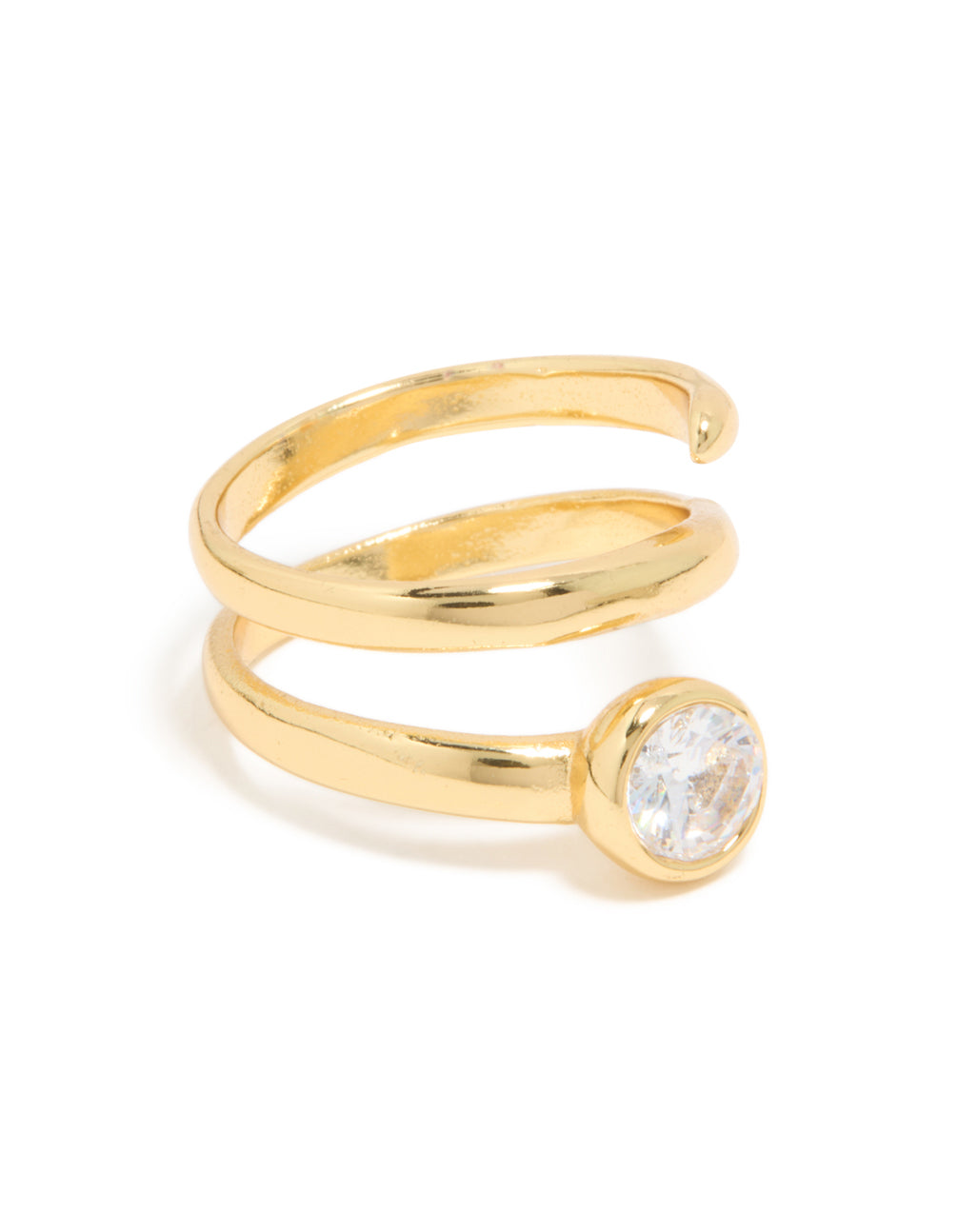 Crafted from waterproof gold plated stainless steel featuring diamante swirl design with clear accents front view