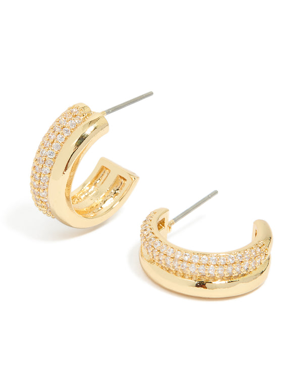 Gold Plated Brass Pave Illusion Hoop Earrings