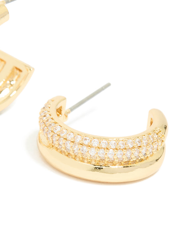 Gold Plated Brass Pave Illusion Hoop Earrings