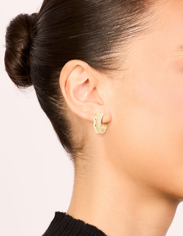 Gold Plated Brass Pave Illusion Hoop Earrings