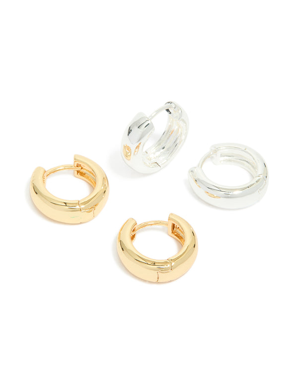 Mixed Metal Brass Classic Round Hoop Earrings 2-Pack