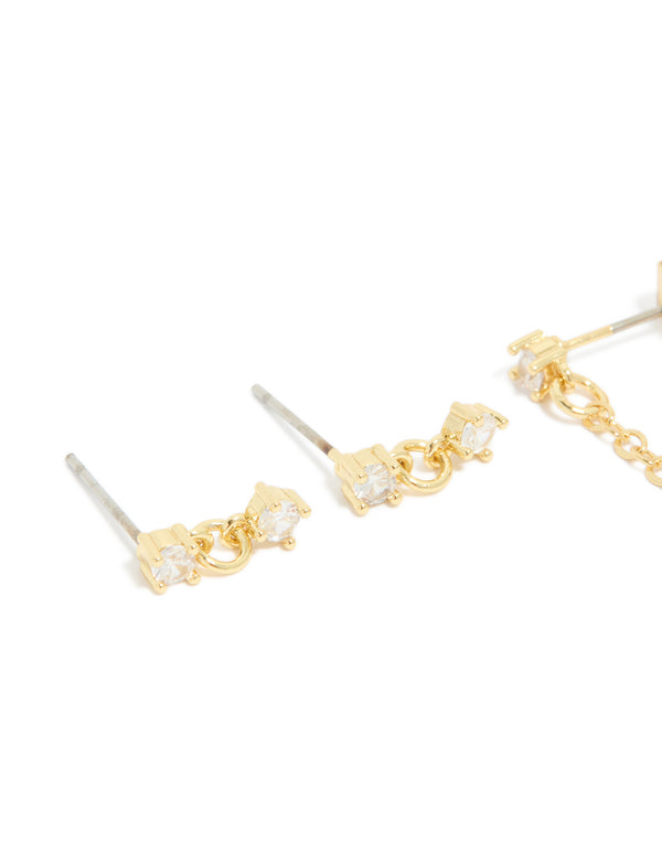Gold Plated Brass Double Diamante Hoop & Stud Earrings 4-Pack