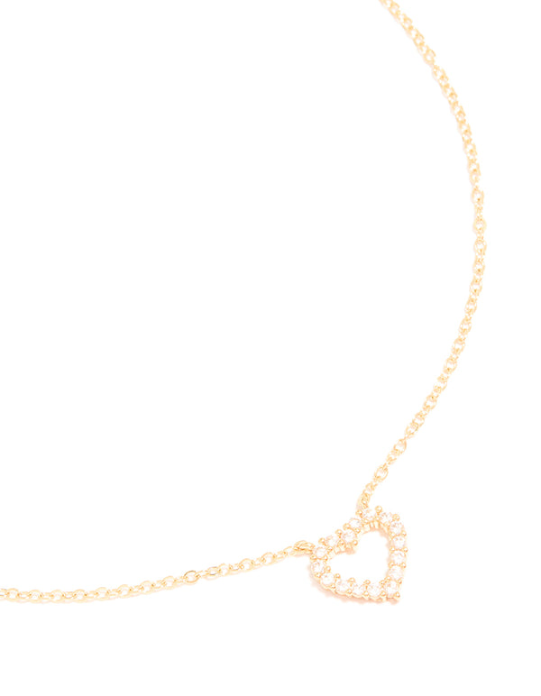 Charm heart gold plated cubic zirconia necklace _detail